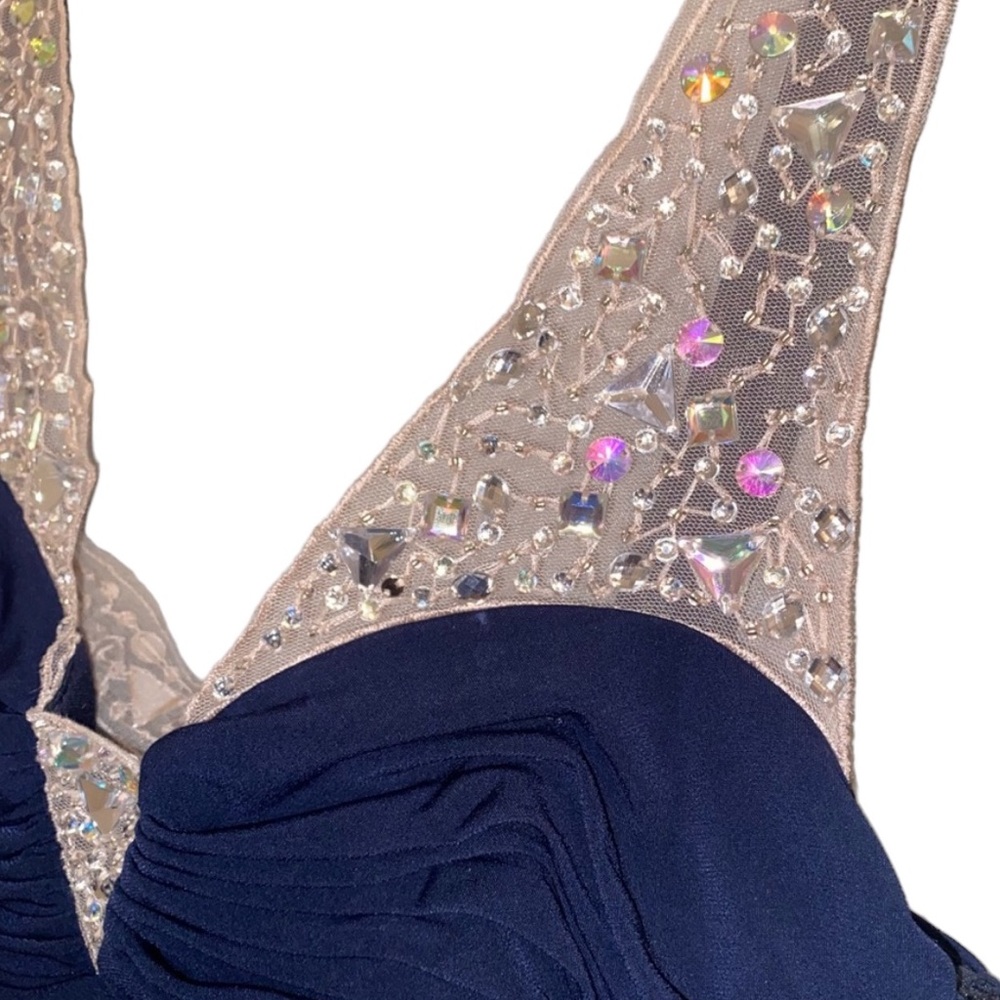 Navy Blue City Triangles Semi Formal Dress Size Medium Large Rhinestone Detail! - Picture 2 of 5